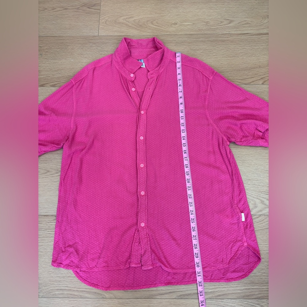 Urban Outfitters Hot Pink Button Down Drape Shirt Size L Oversized Short Sleeve - Picture 7 of 8